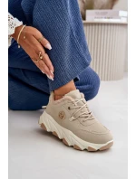 Ocieplane Buty Sportowe Damskie Sznurowane Na Platformie Beżowe Bialoa
