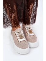Sneakersy Na Platformie Z Przypinką Miś S.Barski BF51-014 Beżowe