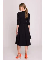 S404 Pletené šaty s opaskom na zaväzovanie - čierne S404 Pletené šaty s opaskom na zaväzovanie - čierne