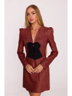 M869 Tvídové šaty s výstrihom do V - bordové