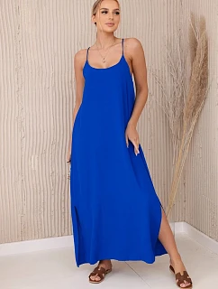 Dlhé šaty bez ramienok v chrpovo modrej farbe