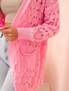 Dámsky sveter s vreckami a perforáciou svetloružový