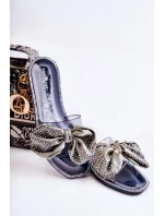 Damskie Gumowe Klapki Z Kokardą Czarno-Szare Meriden