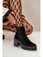 Botki Damskie Ocieplane Na Słupku Eko Zamszowe Czarne Irissinae