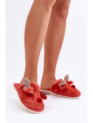 Futrzane Kapcie Damskie Z Motywem Renifera Koralowe Sennalith