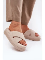 Klapki Damskie Na Platformie Z Przeplatającymi Się Paskami Beżowe Rinasara