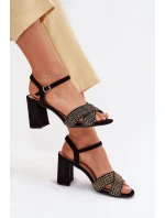 Sandały Damskie Na Słupku Czarne Almera