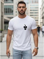 Pánske bavlnené tričko s minimalistickou potlačou biele FashionStreet NX5090R