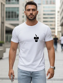 Pánske bavlnené tričko s minimalistickou potlačou biele FashionStreet NX5090R