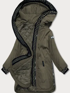 Dámska bunda v khaki farbe s ozdobnou lemovkou (B8150-11)