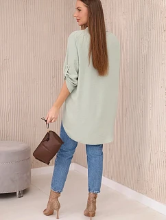 Blúzka s predĺženým zadným dielom svetlej mentolovej farby
