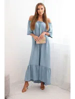 Dámske šaty s krátkym rukávom a volánmi z ľahkého denimu