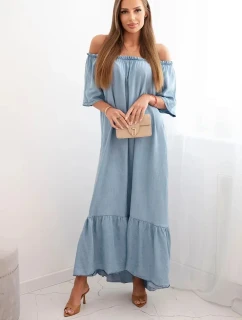 Dámske šaty s krátkym rukávom a volánmi z ľahkého denimu