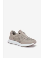 Skórzane Buty Sportowe Sneakersy Damskie S.Barski LR51-551 Beżowe