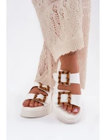 Eko Skórzane Klapki Damskie Na Platformie Z Klamrami Białe Xanivia