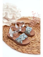 Sandałki Dziecięce Zapinane Na Rzep Z Przeplatającymi Się Paseczkami Niebieskie Dianttha
