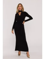 M891 Šaty s opaskom a šerpou - čierne