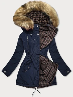 Dámska obojstranná zimná bunda tmavomodrá a hnedá (w557big)