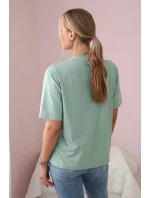 Bavlnená blúzka s kvetinovou potlačou tmavá mäta