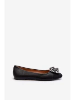 Baleriny Damskie Eko Skórzane Z Ozdobnym Detalem Czarne Divinella