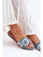 Płaskie Klapki Damskie Z Ozdobną Klamrą Niebieskie Clariola