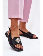 Sandały Damskie Na Płaskim Obcasie Z Ozdobnym Detalem S.Barski KV51-080 Czarne