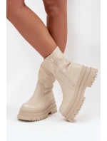 Botki Na Masywnej Platformie Eko Skórzane Beżowe Kylira