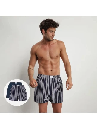 Pánske voľné boxerky 2 ks ECOSMART LOOSE BOXER Green BIO / Tmavomodrá so sivou - DIM