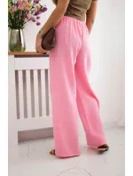 Mušelínové nohavice so širokými nohavicami svetloružovej farby