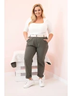 Dámske zimné nohavice Punto Milano Plus Size s opaskom Khaki