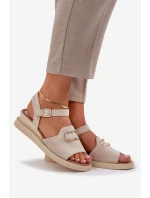 Sandały Damskie Na Koturnie Z Ozdobą Beżowe Salianes