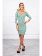 Tmavo mätové šaty s gombíkovým výstrihom