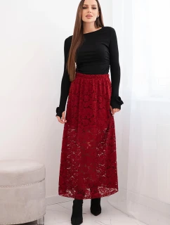 Dámska sukňa s čipkou a podšívkou bordová