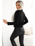 481-2 Semišová košeľa s dlhými rukávmi a zipsami - ČIERNA