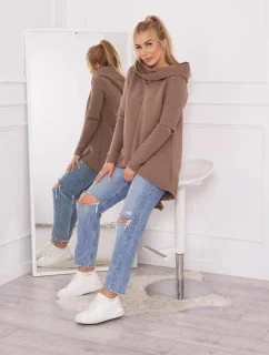 Zateplená mikina s dlhšou zadnou časťou mocca