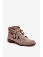 Zazoo 2871 Ażurowe Botki Damskie Sznurowane Beżowe