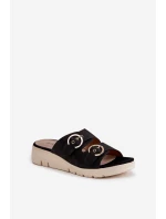 Lekkie Klapki Damskie Na Koturnie Z Klamrami Czarne Hellexia