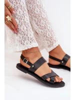 Płaskie Sandały Damskie Z Eko Skóry Czarne Kalira