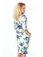 Dámske športové šaty netopierie strih s vreckami na zaväzovanie kvetované modré - Biela / S - Numoco