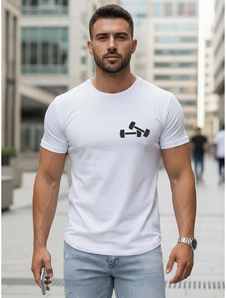Pánske bavlnené tričko s minimalistickou potlačou biele FashionStreet NX5086R