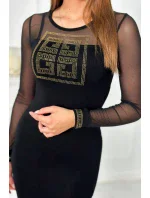 Pletené šaty s tylovými rukávmi čierne