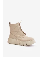 Zazoo 60472 Skórzane Botki Na Platformie I Koturnie Beżowe