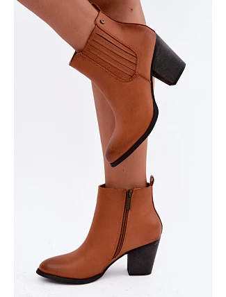 Dámske zateplené čižmy na podpätku Medicine RW16-OBD428-80X Camel