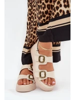 Sandały Damskie Na Platformie I Koturnie Z Klamrami Beżowe Genorre