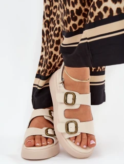 Sandały Damskie Na Platformie I Koturnie Z Klamrami Beżowe Genorre