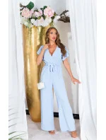 Dámsky overal so širokými nohavicami a opaskom na zaväzovanie 0000OV07814 White - Koucla Dámsky overal so širokými nohavicami a opaskom na zaväzovanie 0000OV07814 White - Koucla