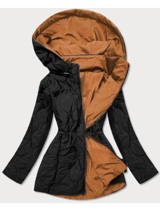Čierno-karamelová obojstranná dámska prešívaná bunda (MHM-W589BIG)