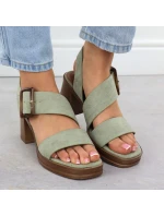 Dámske semišové sandále so zeleným ihlovým podpätkom Potocki 54307