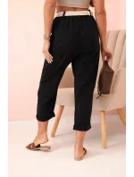 Dámske ľanové nohavice s bavlnou a opaskom čierne