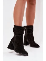 Kozačky z přírodního semiše vyhřívané na podpatku s našitím Zazoo 4216 Černé Kozačky z přírodního semiše vyhřívané na podpatku s našitím Zazoo 4216 Černé